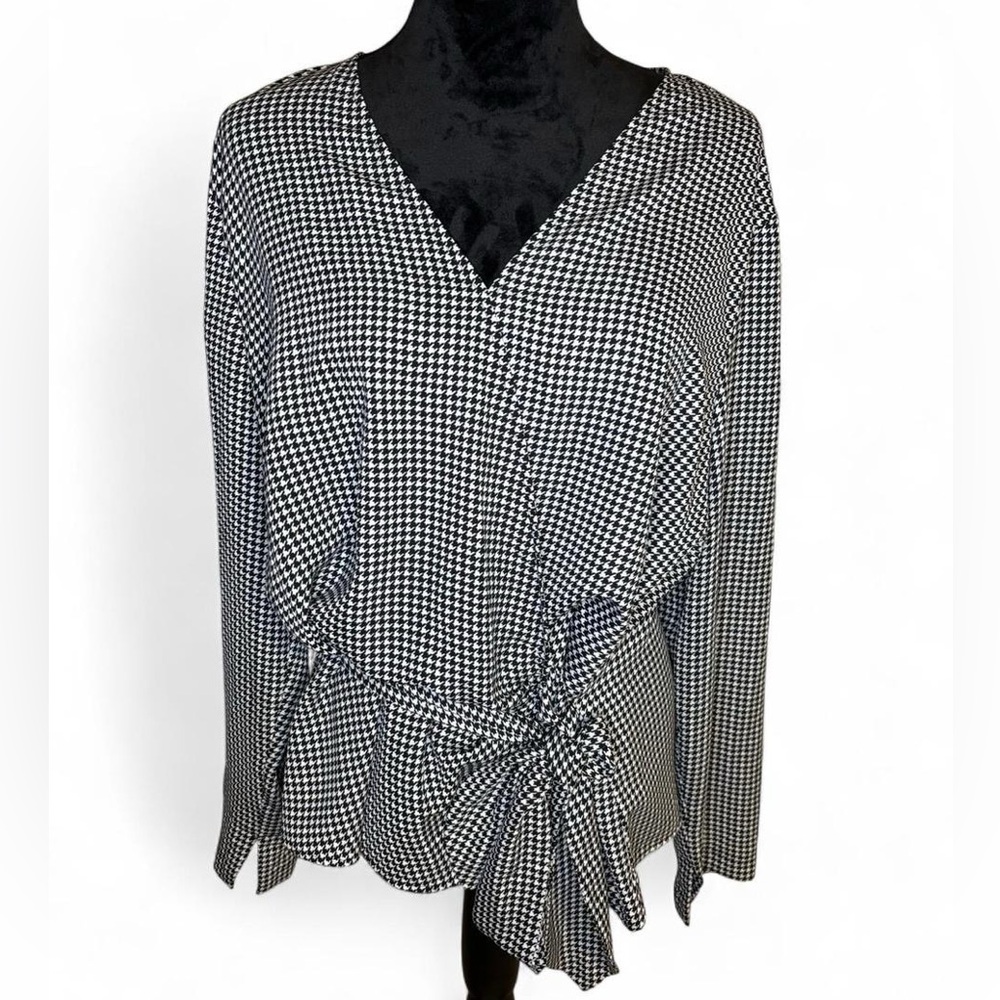 Nine West Black and White Houndstooth Wrap Top Blouse Size XXL